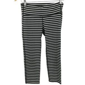 Athleta Chaturanga Crop Capri Striped Leggings Size S Athletic Yoga Black White